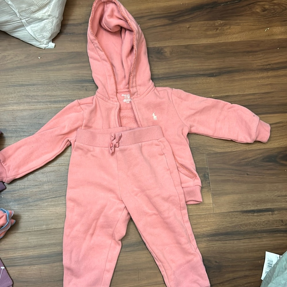 Pink Polo Ralph Lauren sweatsuit. 18m